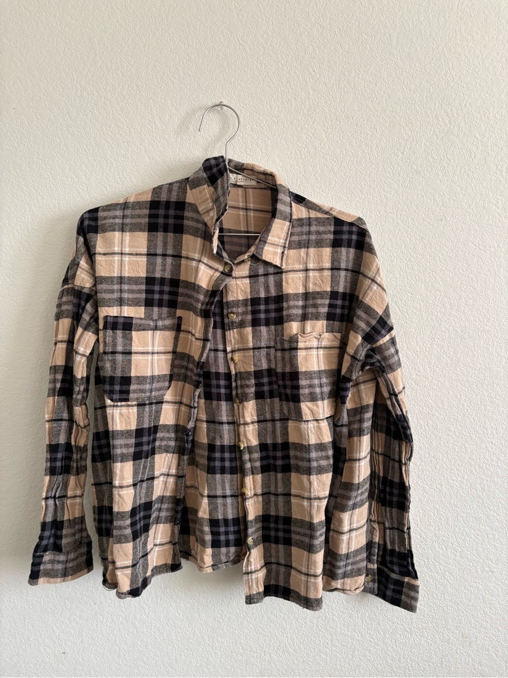 La Hearts Beige & Black Plaid Shirt Jacket